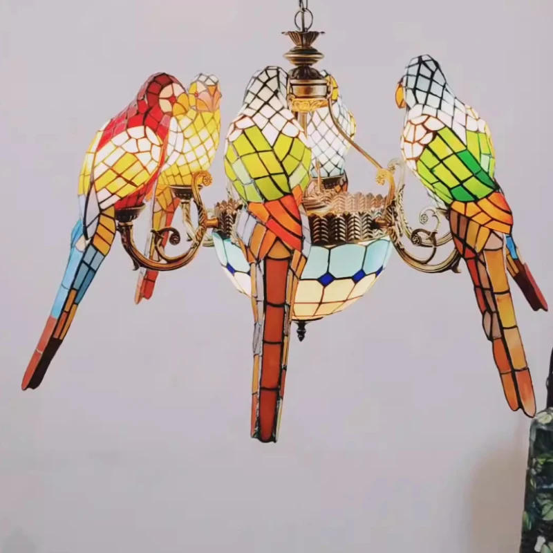 Parrot Tiffany Stained Glass Pendant Light & Chandelier with