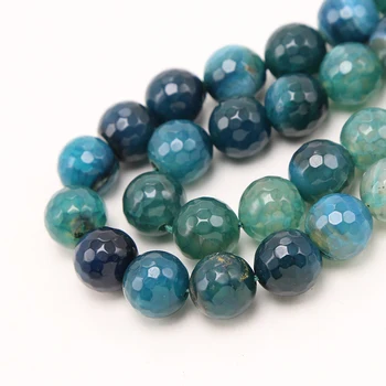 Large Natural Gemstone Beads Crackle Agate Stone Faceted Round Beads for Bracelet Jewelry Making
