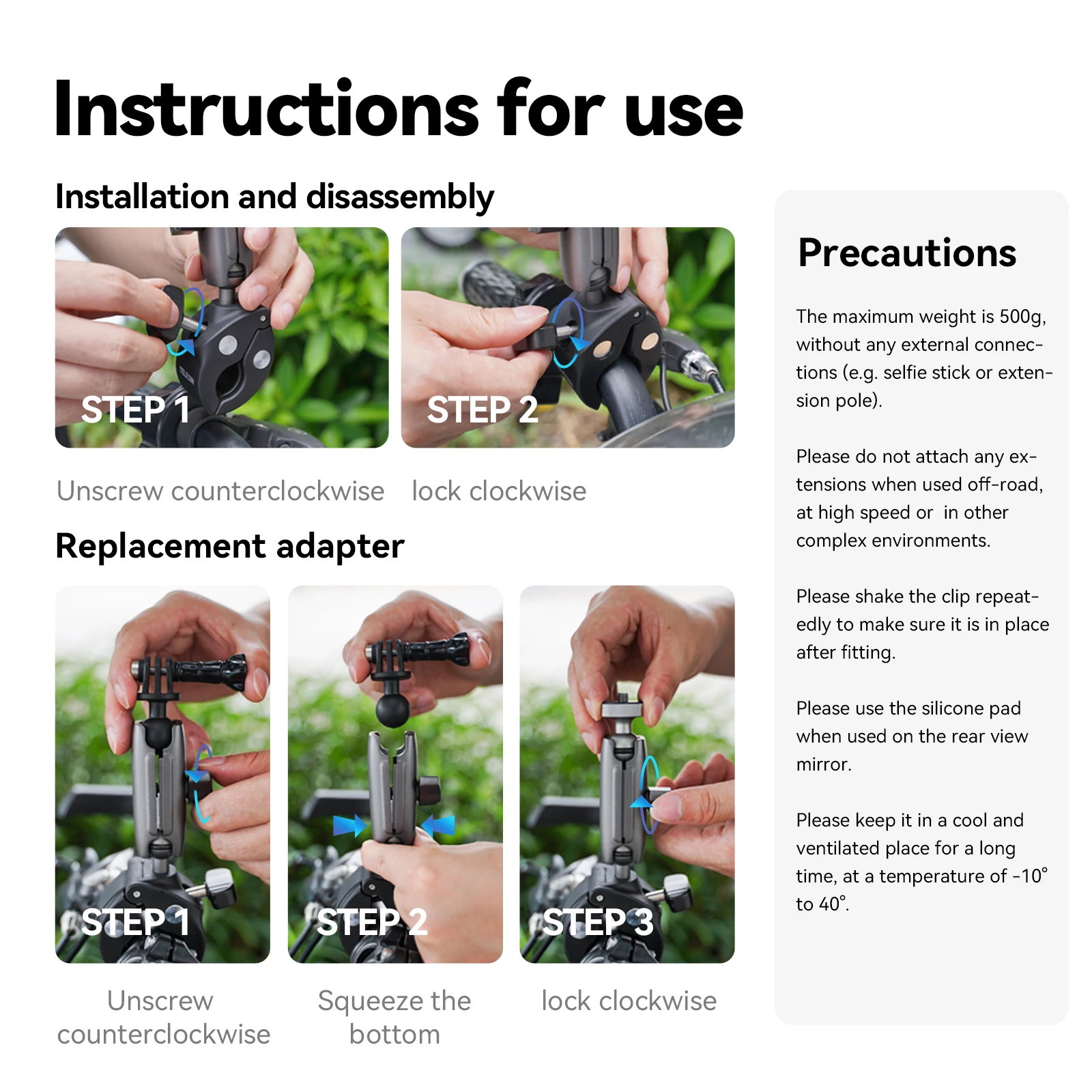 Telesin Accessories for GoPro Hero 13 12 11 10 9  DJI Action Cameras Clamp Mount with Ball Head Mount with 1/4 Thread