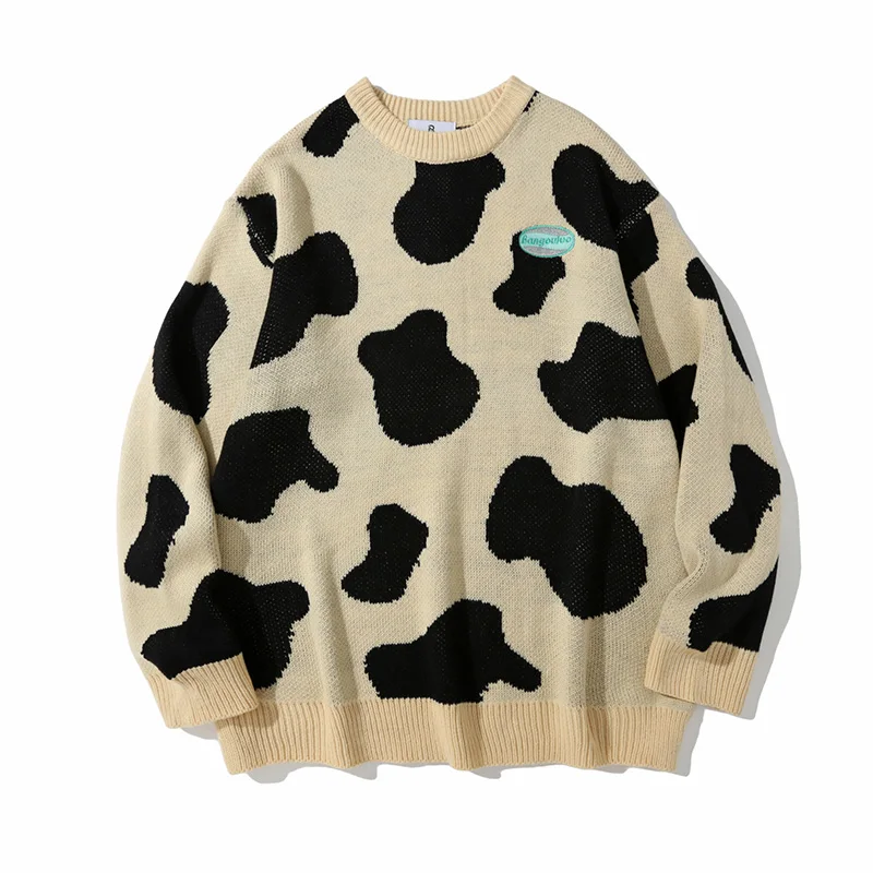 2024 Latest Design Men's Sweater Men's Sweater with Cow Jacquard Pattern Loose and Comfortable Pullover for Men