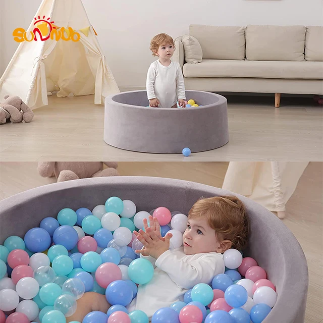 Детский подарок SUNNUO, органайзер для хранения игрушек в помещении и на улице, мягкая круглая пенопластовая шариковая яма для малышей, мальчиков и девочек с горкой