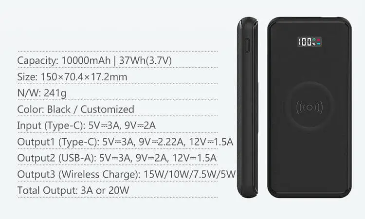 CE FCC RoHS 10000 mAh 20W PD Quick Fast Charging 10000mAh qi Wireless Power Bank 10000mAh Quick Charge 20W PD Power Bank for iPhone 12, 5W 7.5W 10W 15W Wireless Power Bank Mobile Charger