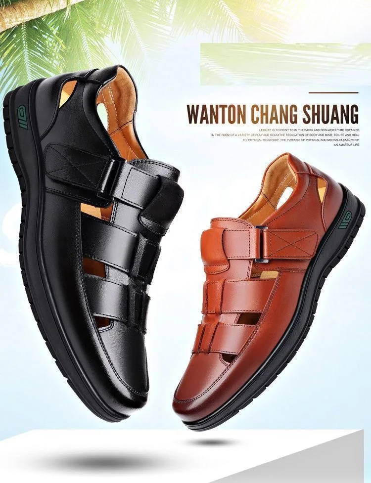 2025 oem customized footwear sandals homes men's Cow leather sandals made men's sandals lather