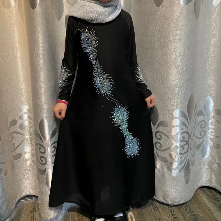 Rhinestones Girl Abaya Islamic Kids Clothing Small Girl Dresses Prayer ...