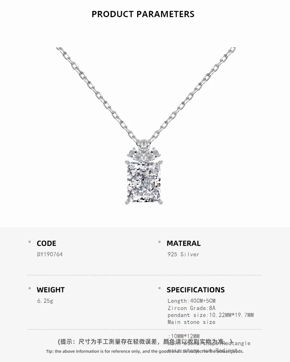 KAKODIY 8A CZ new 925 Sterling Silver chain jewelry rectangular ice blue pink necklace cubic zircon pendant women's necklace detail 1
