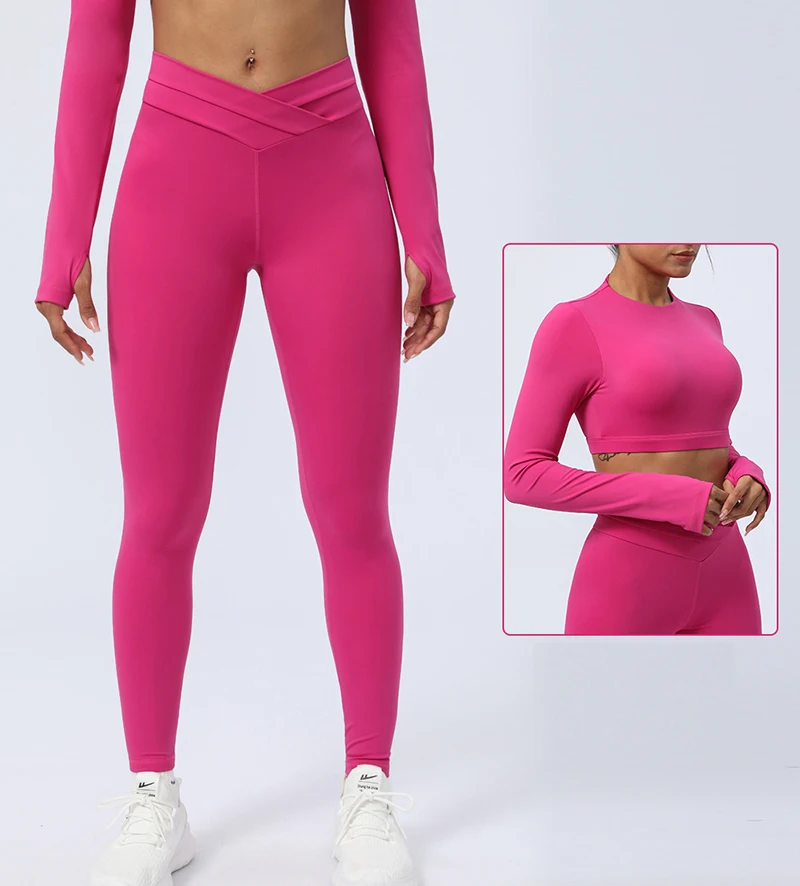 YIYI No Camel Toe Tummy Control Sports Fitness Tights High Elastic Butter Fabric Pants Cross Waist Workout Yoga Women Leggings