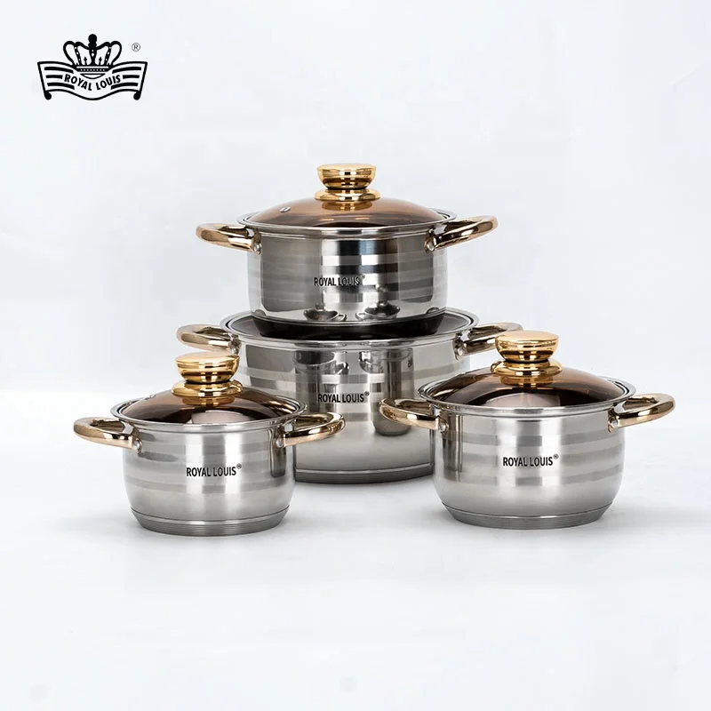Royal Louis 8-Piece Stainless Steel Stock Pot Set with Glass Covers