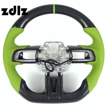 2015 2016 2017 2018 2019 2020 2021 2022 2023 Car Interior Carbon Fiber Steering Wheel Green Perforated Leather For Ford Mustang