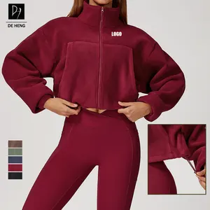 New Womens Clothes Stand Collar Windproof Warm Velvet Drawstring Fleece Women'S Running Jacket Zipper Women's Sports Sweatshirts