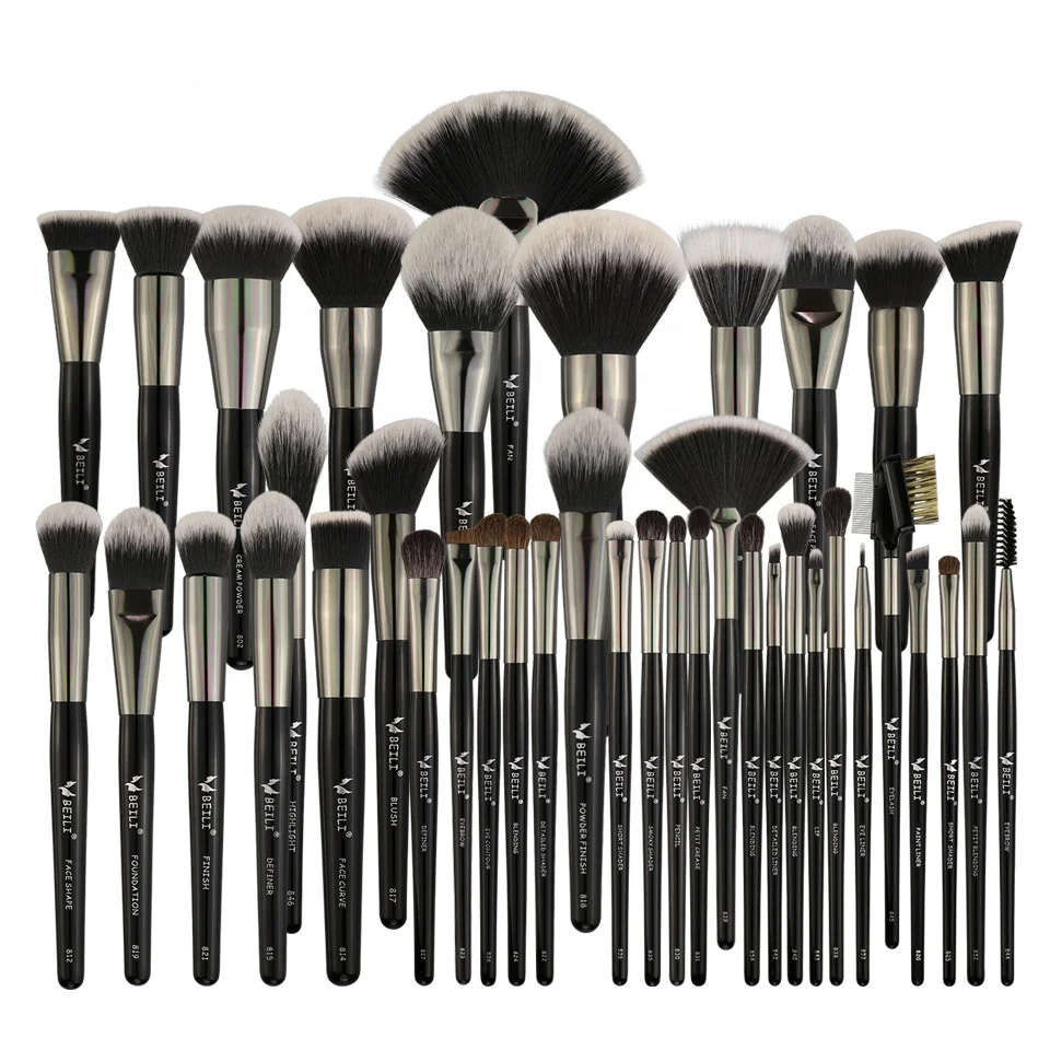 BEILI brush make set up Black Luxury Makeup Brush Set Kit Wholesale Wood Handle Private Label foundation Cosmetic makeup brushes