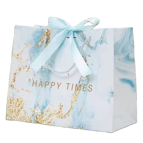 Customizable Marbled Tote Gift Bags for Holiday Premium Paper Boxes for Clothing Packaging