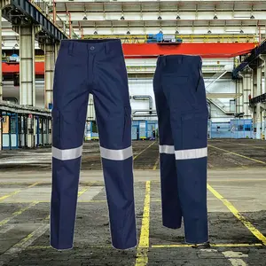 Fashion Classic Reflective Tapes Breathable 100% Cotton Twill Unisex Cargo Industrial Work Pants for Outdoor Work