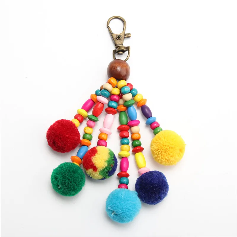 Pompom tassels and beaded bag charms