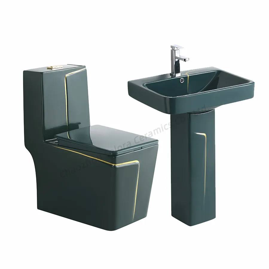 Modern Bathroom Grey Square Sanitary Ware Suite Wc One Piece Ceramic Commode Basin Toilet Bowl