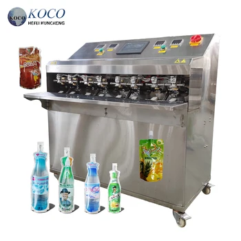 Semi-automatic multi-functional stand-up bag suction bag liquid filling and capping packaging machine