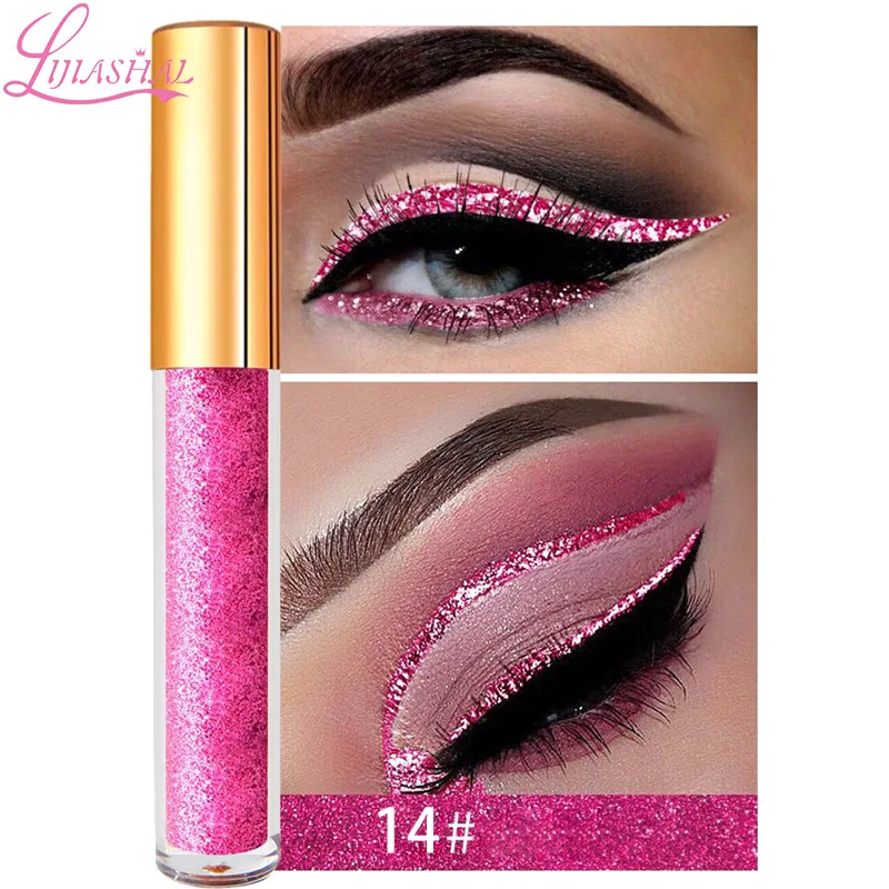 Custom logo Liquid Eyeliner Makeup Vendor 14-colors Waterproof  Glitter Eyeliner with Low MOQ