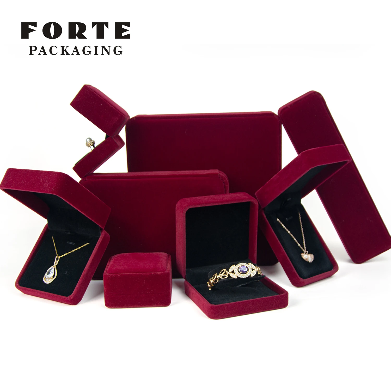 Forte Jewelry Package Box Luxury Wine Red Cream Velvet Jewelry Box Gift
