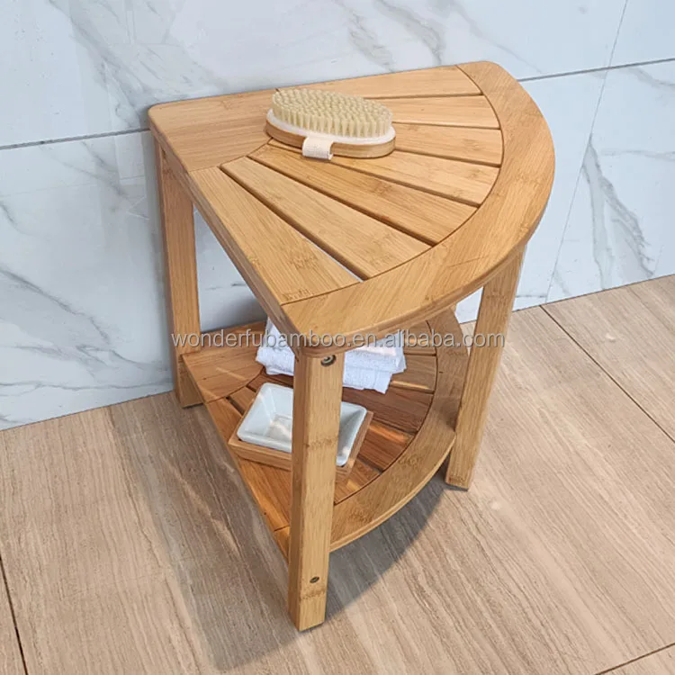 WDF Factory Custom Wooden Teak Shower Bench Seat Bathroom Organizer Durable Bamboo Shower Stool For Corner supplier