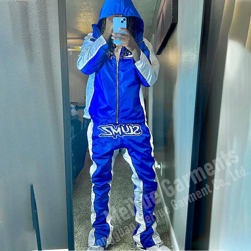 Custom Nylon Sweat Suit Zip Up Jacket Pants Set Casual Lightweight