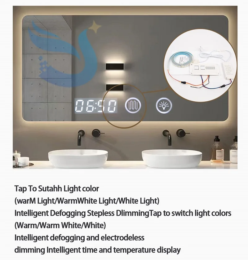 Factory Custom Smart dimmer Led Light mirror touch sensor switch with Clock Temperature Display details