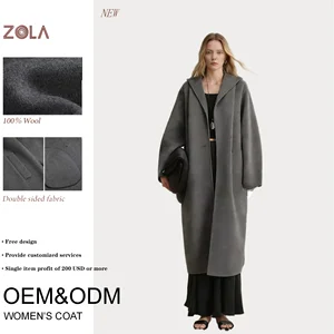 OEM&ODM Factory Price Soft 100% Wool Double Sided Oversized Charcoal Gray Women's Trendy Warm Winter Coat