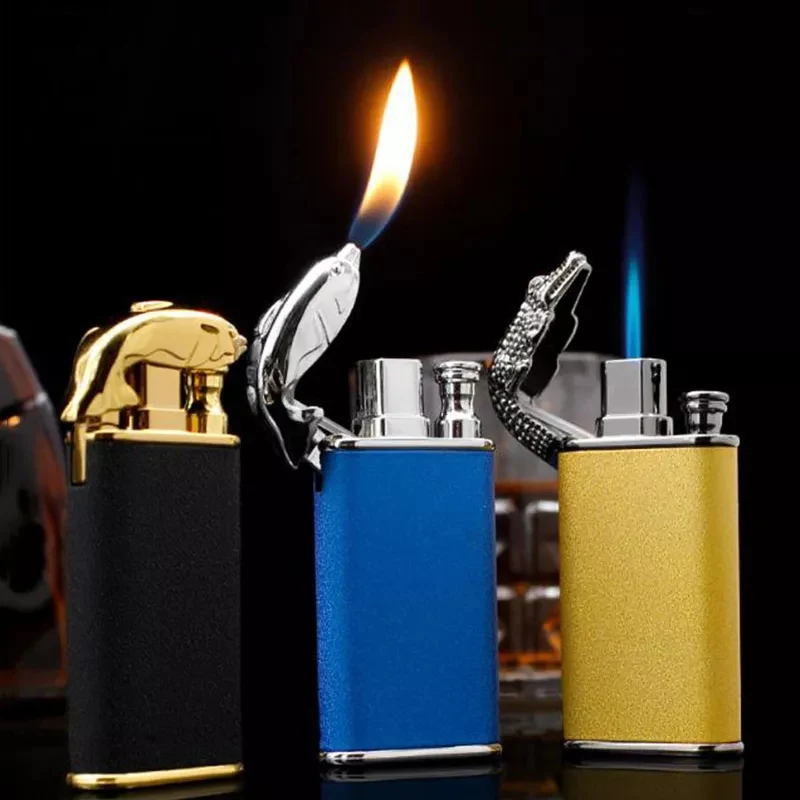 Hot Metal Double Fire Lighter Creative Direct Windproof Open Flame  Conversion Cigarette Lighter Men's Smoking