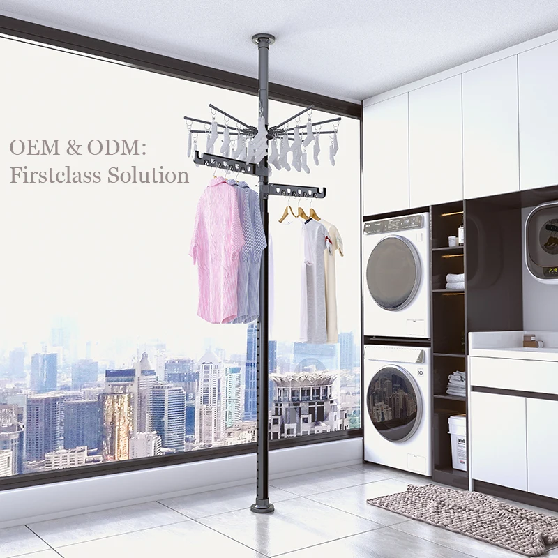 Floor To Ceiling Mounted Clothes Standing Rack Retractable Pole Hanger ...