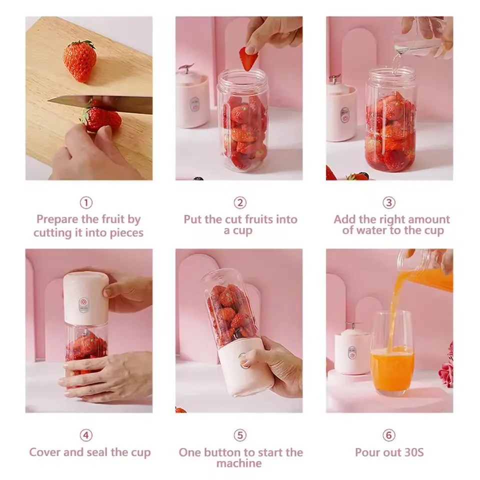 Portable 400ML Electric Juicer Blender Rechargeable Mini USB Juicer 6 Blades Smoothie Fruit Professor Wireless at Home