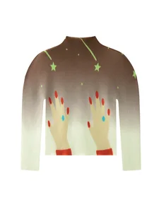 Miyake Creative Corn Grain Pleated Polyester Women's Elegant Slim-fit Crew Neck Long Sleeve T-shirt Spring New