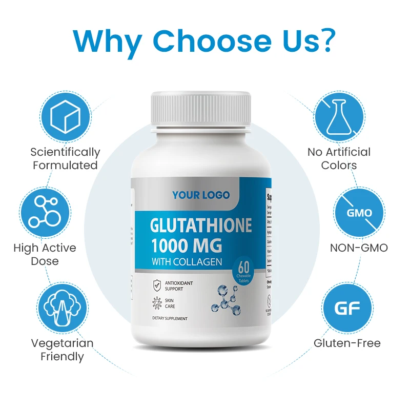 glutathione chewable tablet &Collagen Tablets - Skin Brightening Beauty Supplement - Custom Formula, Private Label Available unflavored capsules Flavour:Orange Glutathione IV in Hendersonville