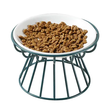 Nordic Ceramic Dog Bowl Stainless Steel Elevated Bracket Cat Feeder Bowl Plate Anti- Spondylosis Food Bowl for Pet Dogs