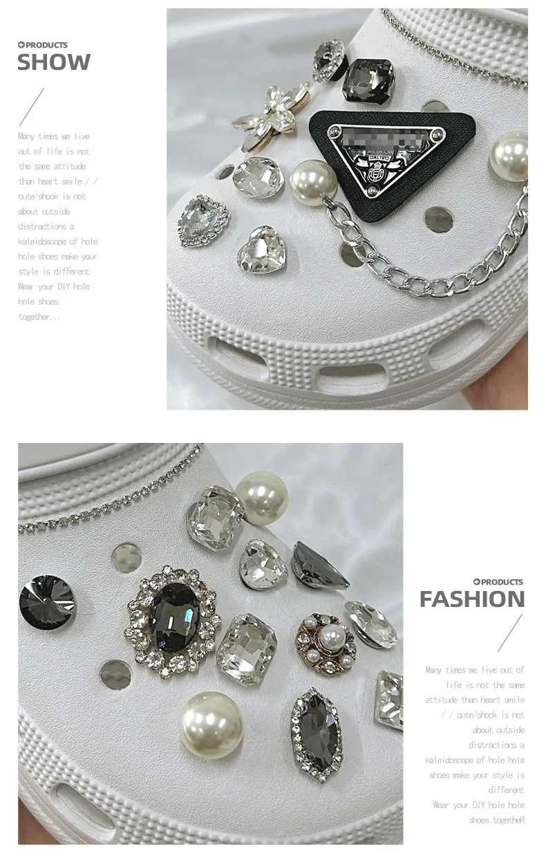 2023 Hot Selling 22 Pcs Diy Bling Crystal Rhinestone Pearl Croc Shoe