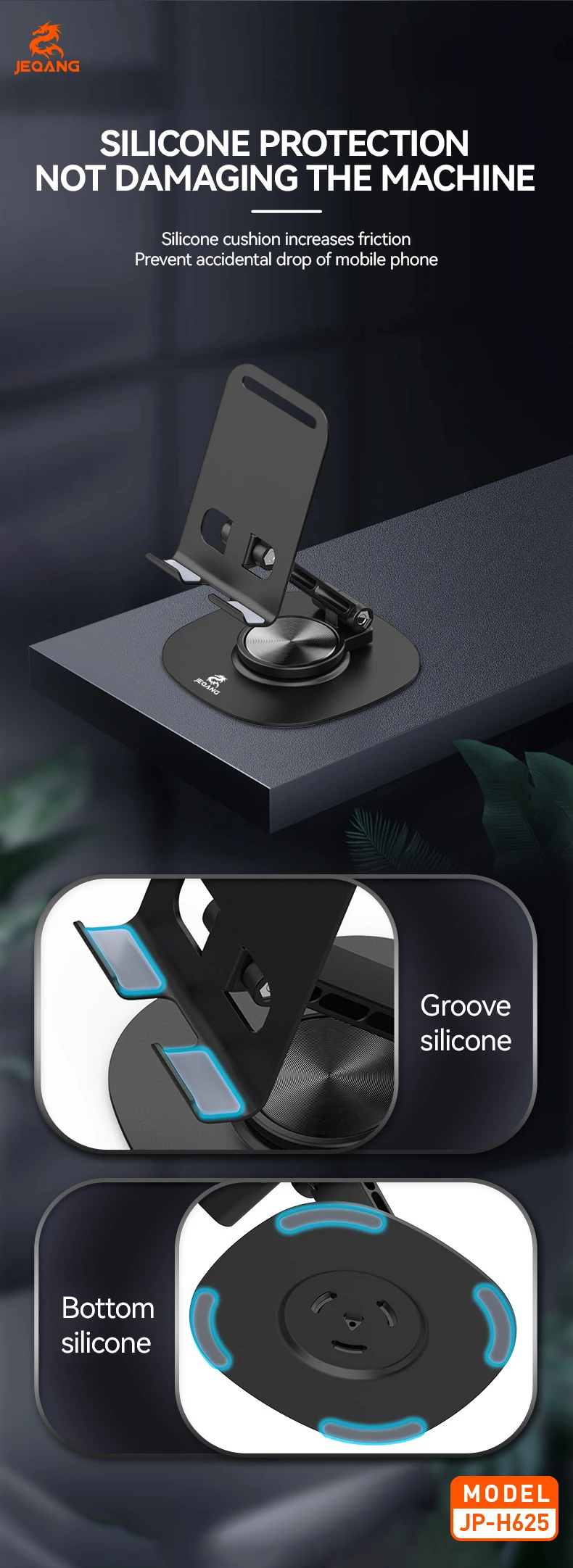 Jeqang JP-H625 Metal Phone Stand Waterproof Flexible Folding Rotation Convenient for Desk Use TV Watching Mobile Phone Access