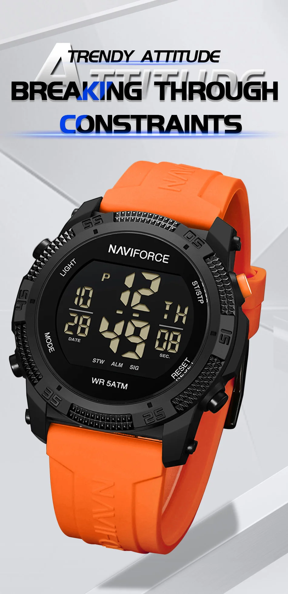 Original NAVIFORCE 7104 Digital Watch Men Sport Chronograph Wristwatch Date Stopwatch Waterproof  Male Electronic Clock
