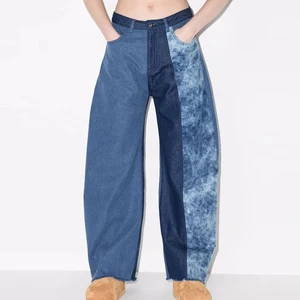 New Arrivals Oversized Women Barrel Jeans Patchwork Wide Legs Pants Denim Jeans with Raw Hem