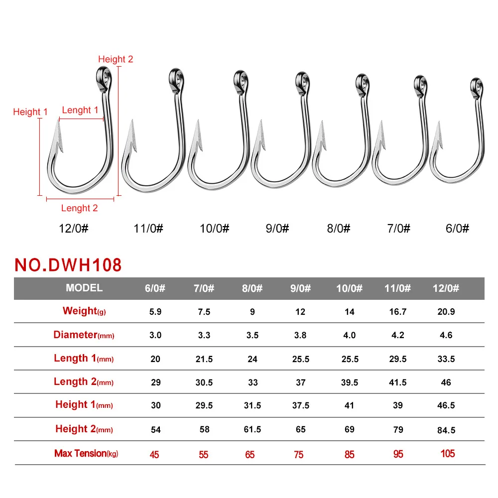 WEIHE 6/0-13/0# 5pcs/bag DWH108 Saltwater Fishing Hook Stainless Steel Hooks