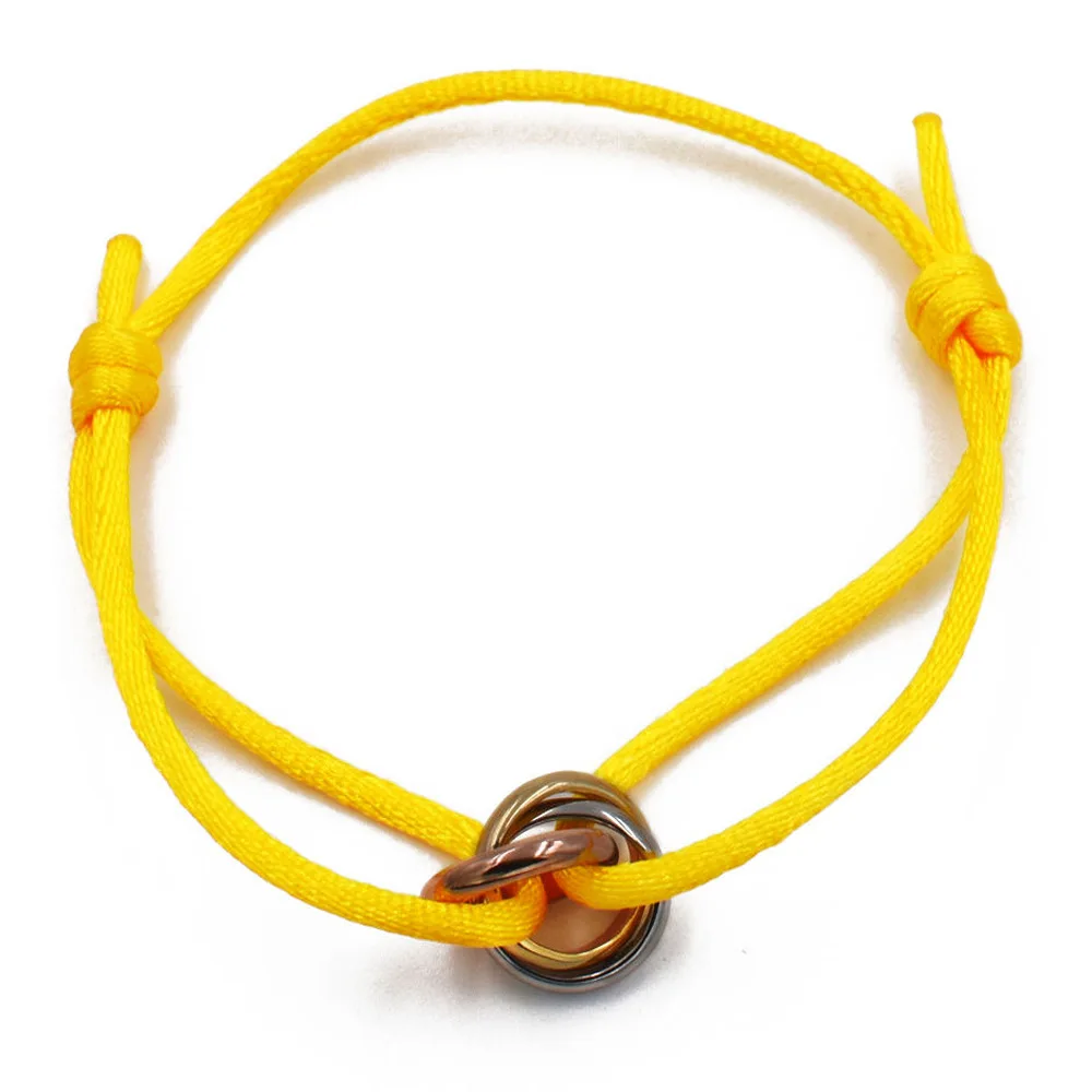 Custom 3 Tone Color Triple Band Rings Interlocked Rolling Rings Handmade Red Rope Bracelets Adjustable