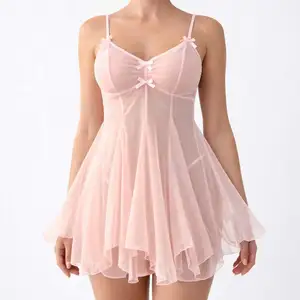 Custom Sexy Women Floral Satin Lace Nylon Breathable Smooth Soft Elegant Fashion Nightdress OEM ODM Lingerie Front Logo V-neck