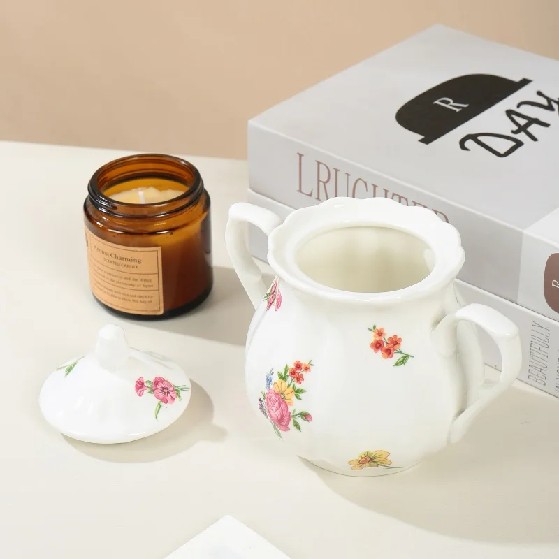 product wholesale luxury luxurious party modern floral ceramic porcelain cake plate stand teapot sugar container tableware-3