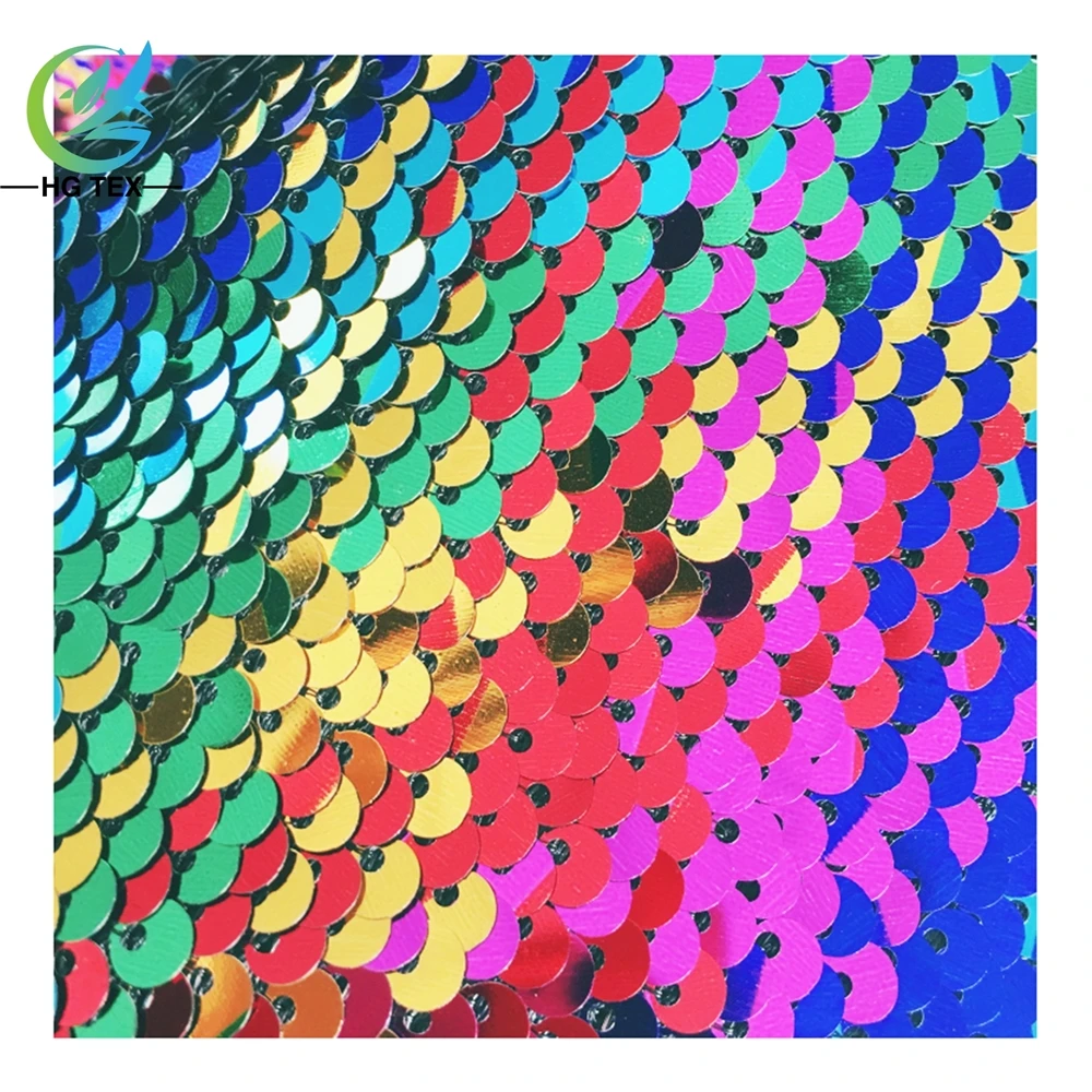 Iridescent Rainbow Reversible Sequin Paillette Mesh Embroidery Material Fabric for Fancy Dress