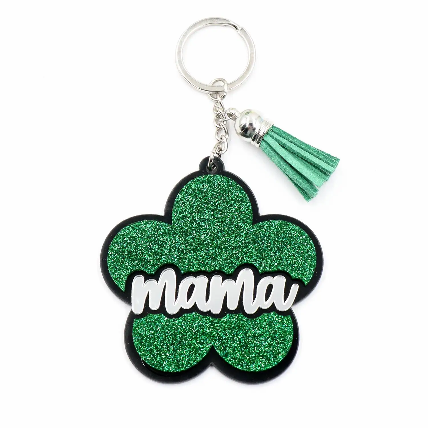 HYLKH1336 Green Scallion Powder Keychain Handmade Acrylic Mama Flower Coin Holder UV Printed Iron Unique Coin Holder Keychain