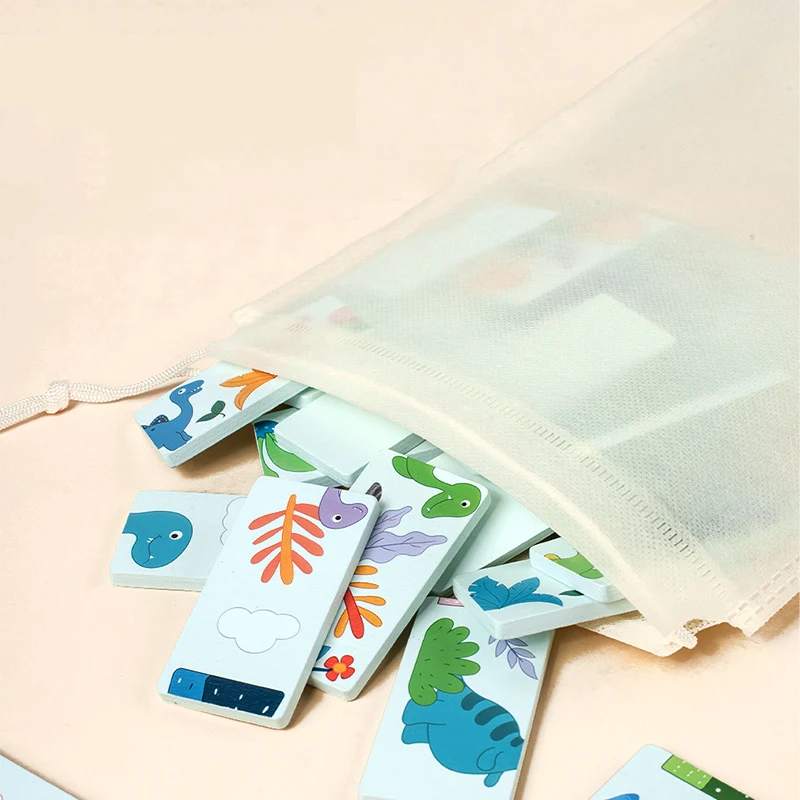 Montessori pädagogisches Dinosaurier-Erkennungs-Domino-Puzzle zum Zuordnen, zur Schulung der Feinmotorik, stapelbare Bausteine aus Holz