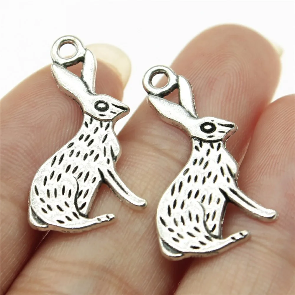 200pcs/bag 26x14mm Antique Silver Plated Zinc Alloy Rabbit Charms