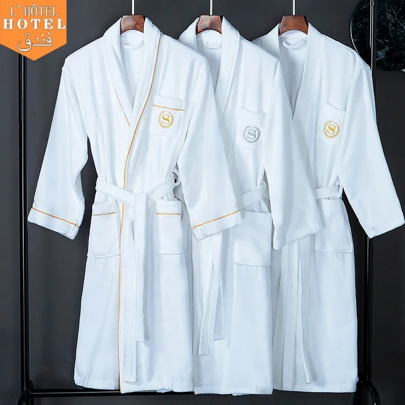 Wholesale Luxury Hotel White Cutpile Velvet Bathrobe Terry Cloth Spa