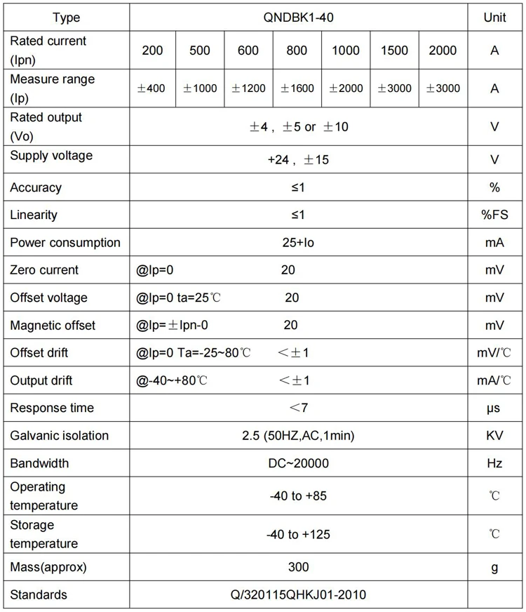 Hall Effect Current Transducer QNDBK1-40 AC DC 500A 600A 800A 1000A 2000A 10V 5V 4-20mA Ct Transformer Split Core Current Sensor