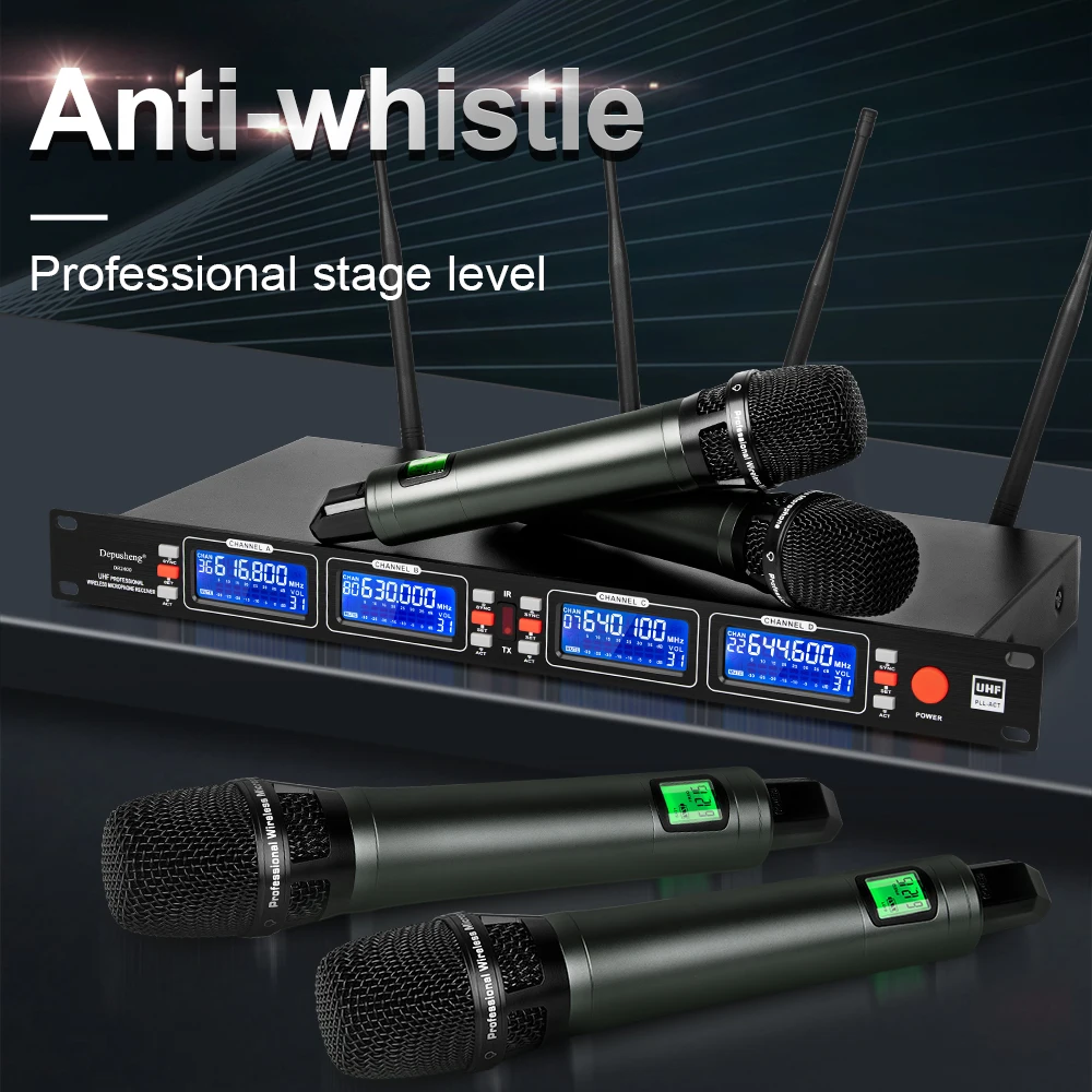 Depusheng DR2400 UHF High Fidelity Performance Conference 4 Channel Wireless Microphone