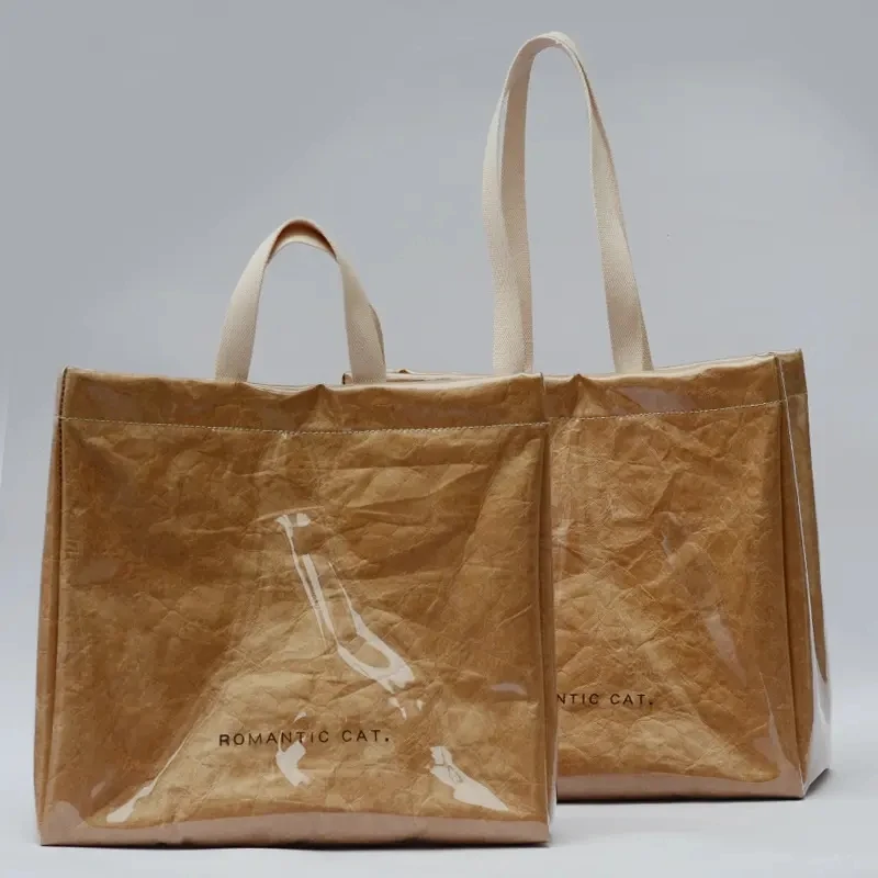 Customize Bio Bags Biodegradable Pvc Coated Dupont Tyvek Paper Handbag Fabric 1443r Tyvek Tote Shoulder Shopping Bag
