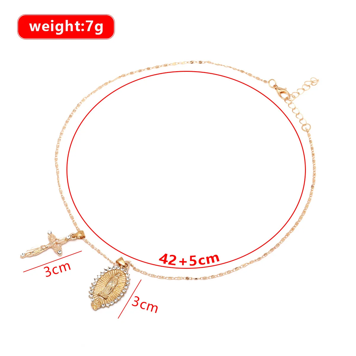 ダイヤモンドイエスと聖母マリア金メッキカトリック十字架