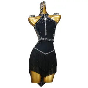 Women's Performance Wear Elegant Rhinestone Latin Dance Dress for Stage Ballroom Dancewear Costume