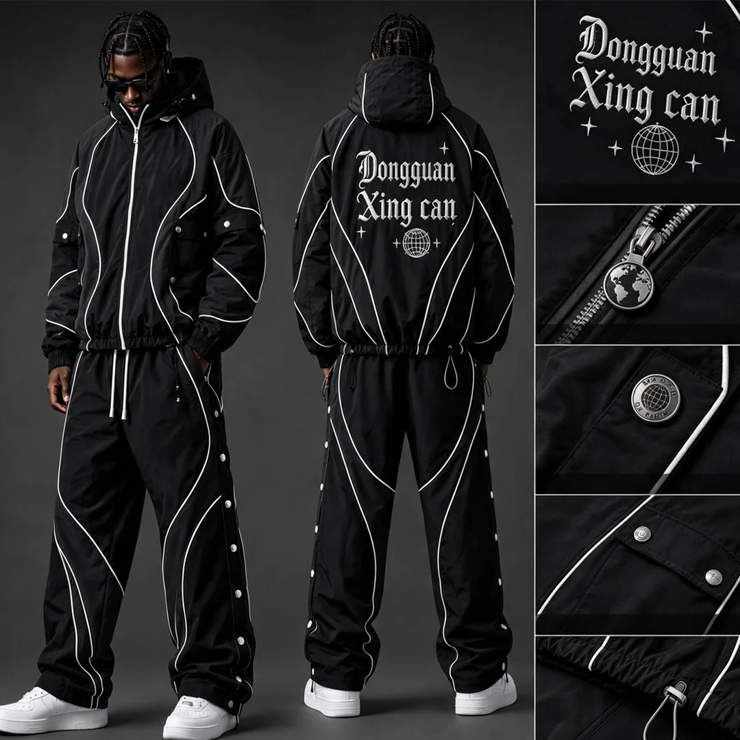 Brugerdefineret streetwear-tracksuit i kontrastfarver med broderi, unisex casual 2-dels sæt, OEM privat mærke, storpartisordre
